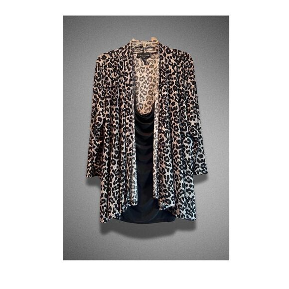 Isabella Rodriguez Black Leopard Scoop Neck Blouse Drape Jacket Combo‎ 2x - Picture 1 of 7